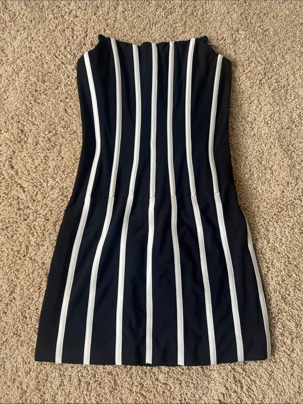Designer - Black and White Vertical-Stripe Strapless Dress